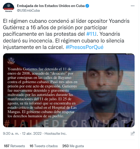 Denuncia de embajada de EEUU en La Habana.